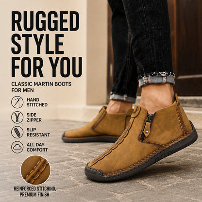 👢 Cizme Casual pentru Bărbați cu Cusături și Fermoar