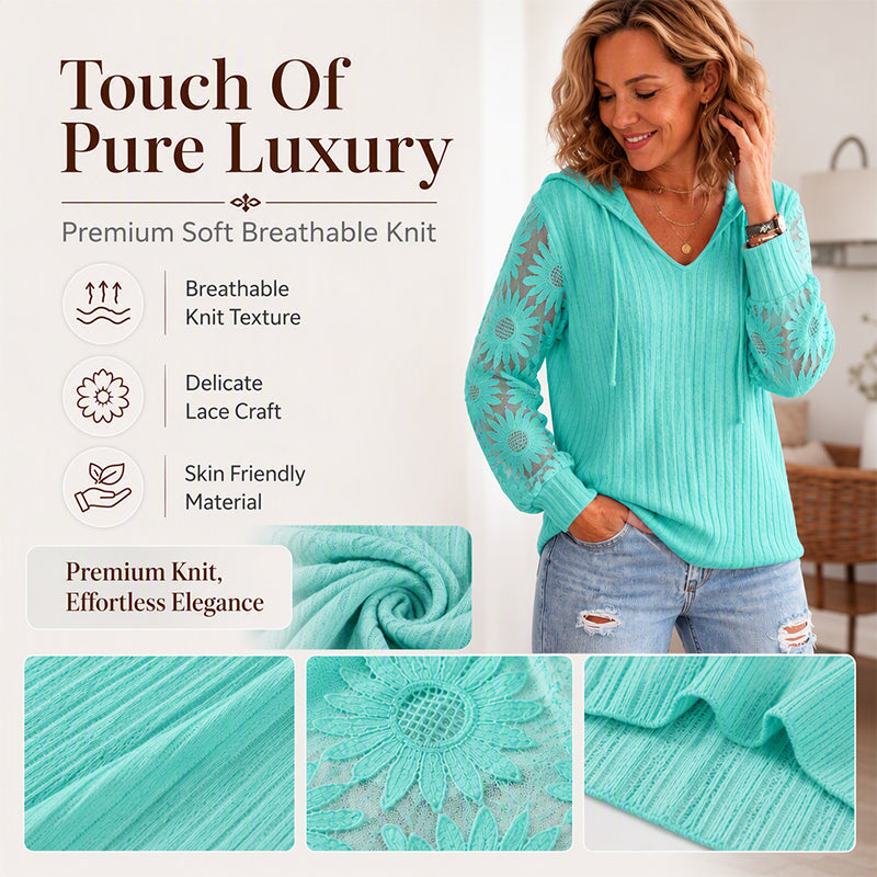 🧶 Women's Chic Lace Sleeve Hooded Sweater