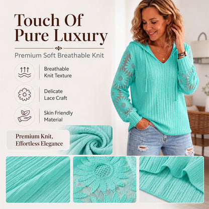 🧶 Women's Chic Lace Sleeve Hooded Sweater