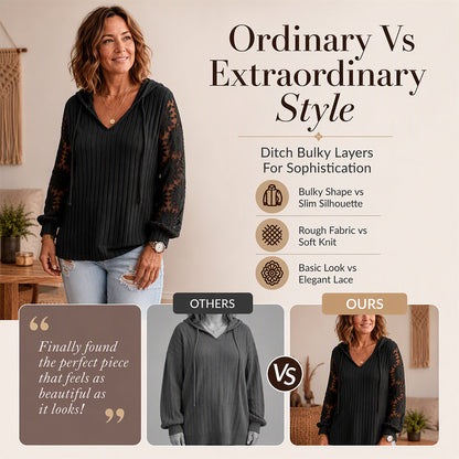 🧶 Women's Chic Lace Sleeve Hooded Sweater
