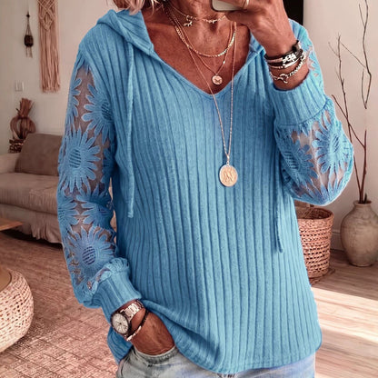 🧶 Women's Chic Lace Sleeve Hooded Sweater