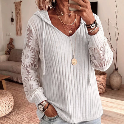 🧶 Women's Chic Lace Sleeve Hooded Sweater