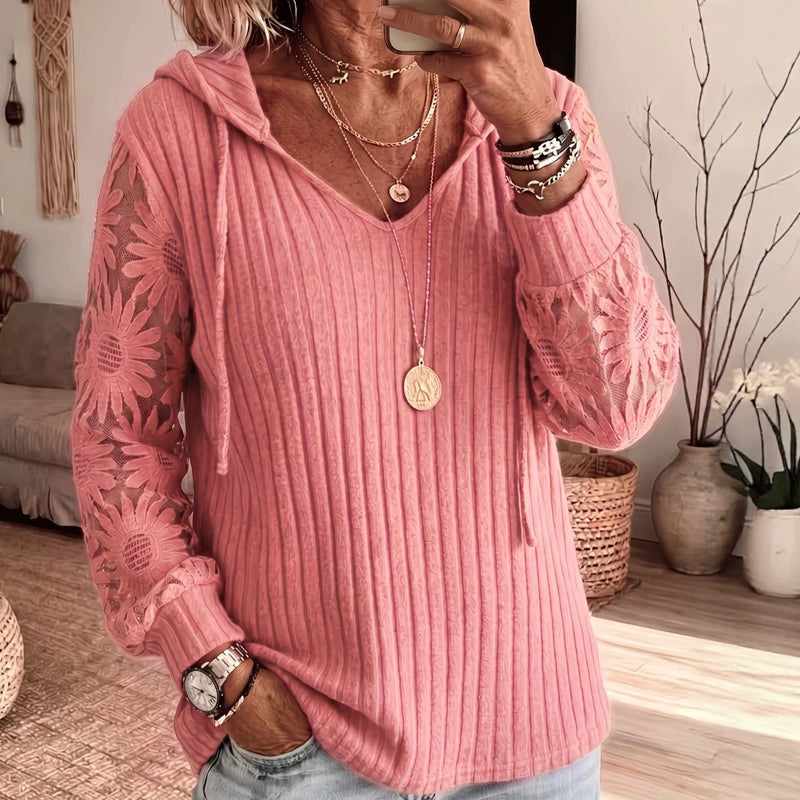 🧶 Women's Chic Lace Sleeve Hooded Sweater