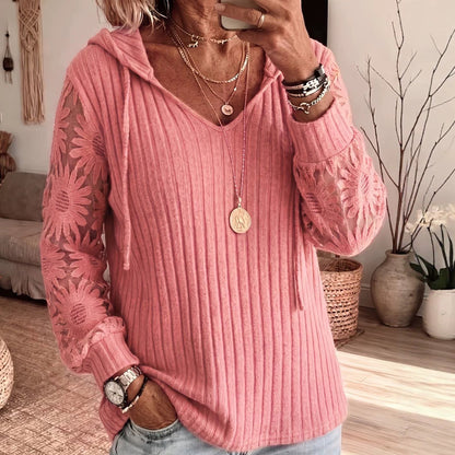 🧶 Women's Chic Lace Sleeve Hooded Sweater
