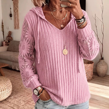🧶 Women's Chic Lace Sleeve Hooded Sweater