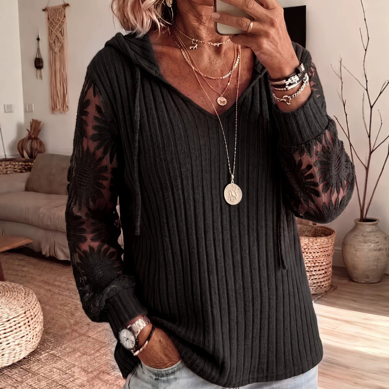 🧶 Women's Chic Lace Sleeve Hooded Sweater
