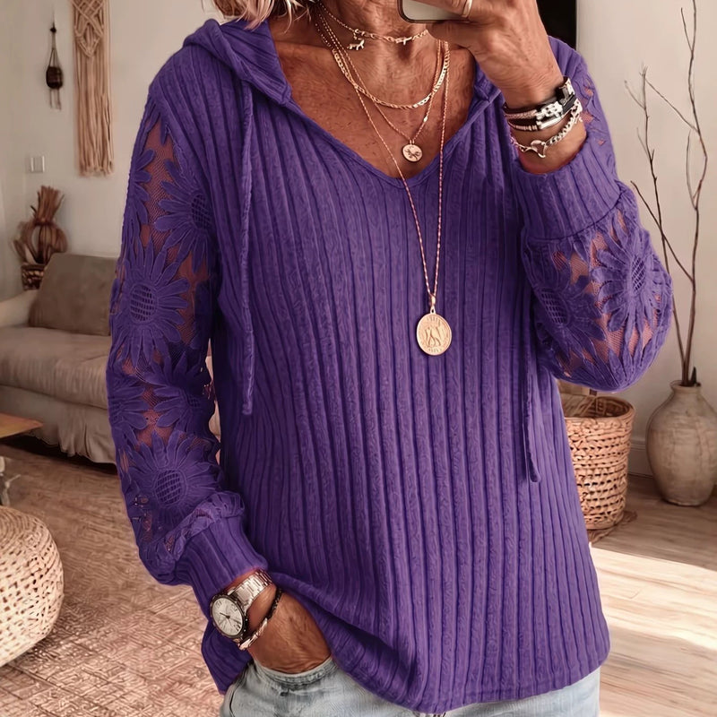 🧶 Women's Chic Lace Sleeve Hooded Sweater