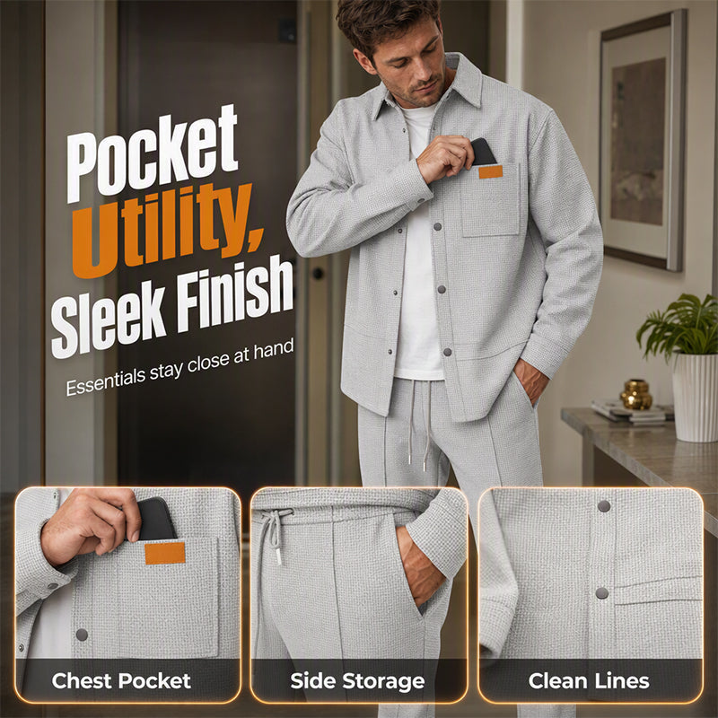👖 Men's Waffle Knit Jacket & Pants Two-Piece Casual Set