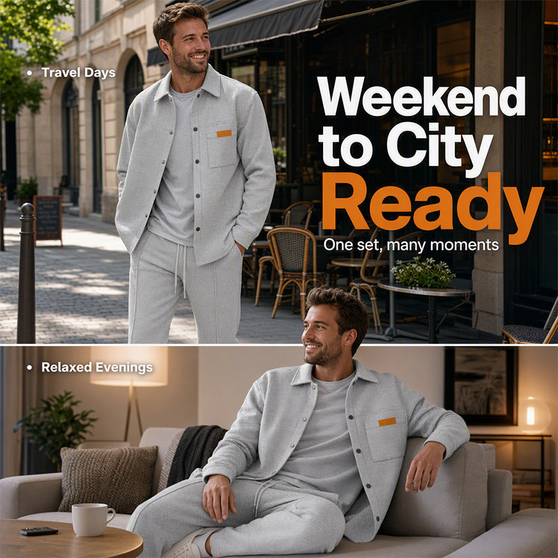 👖 Men's Waffle Knit Jacket & Pants Two-Piece Casual Set