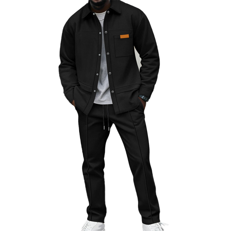 👖 Men's Waffle Knit Jacket & Pants Two-Piece Casual Set