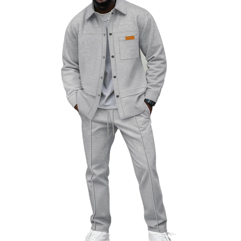👖 Men's Waffle Knit Jacket & Pants Two-Piece Casual Set