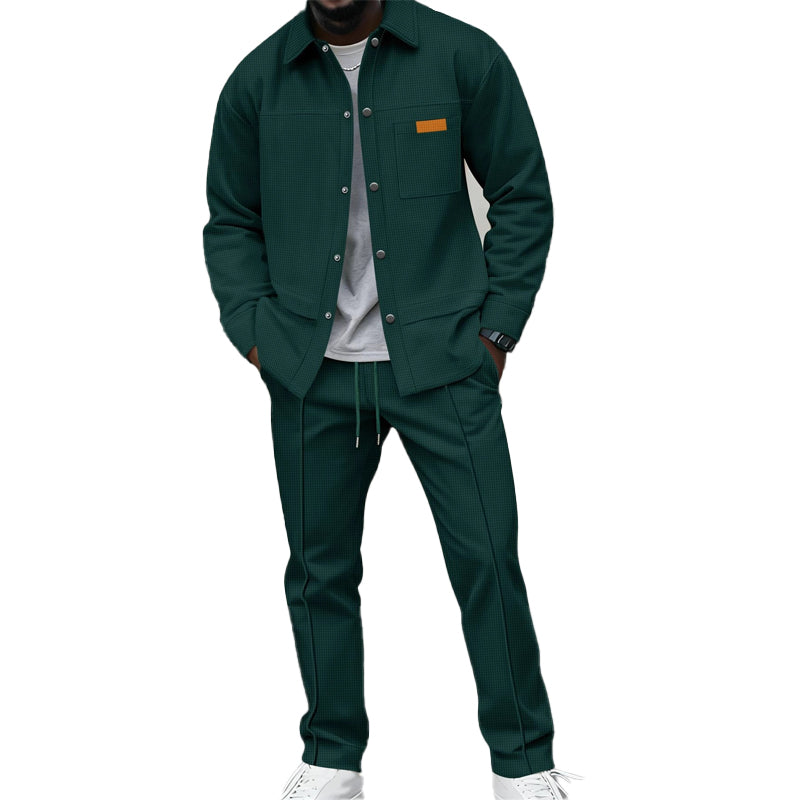 👖 Men's Waffle Knit Jacket & Pants Two-Piece Casual Set