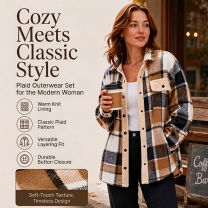 ✨ Women's Casual Outerwear with Color-Blocked Plaid Pattern