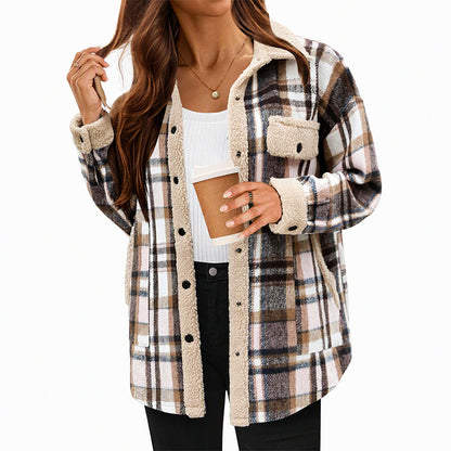 ✨ Women's Casual Outerwear with Color-Blocked Plaid Pattern