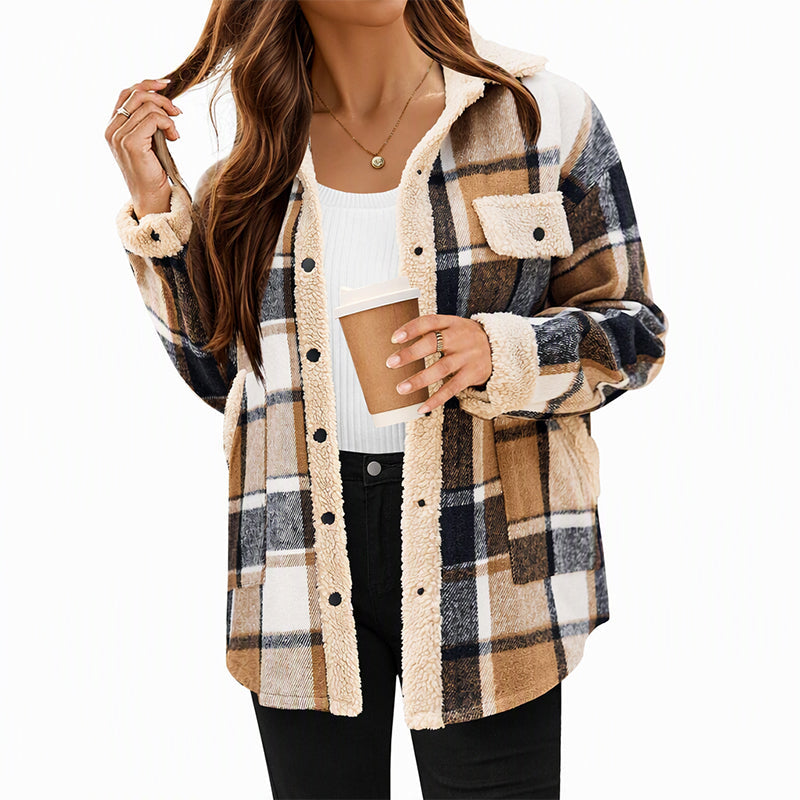✨ Women's Casual Outerwear with Color-Blocked Plaid Pattern