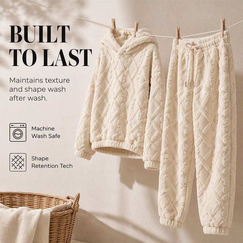 👖 Women's Plush Cable Knit Hoodie & Pants Set