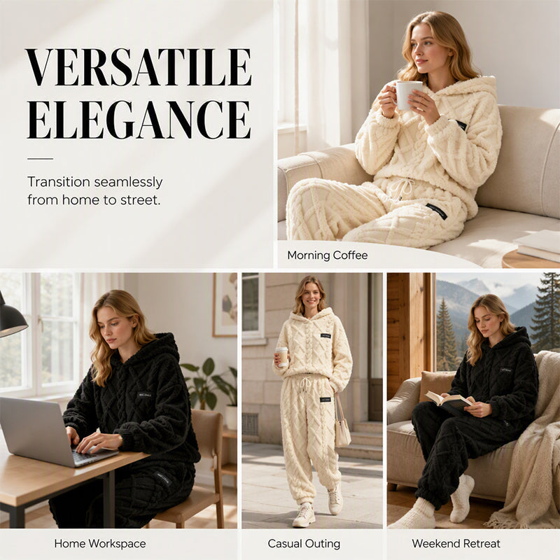 👖 Women's Plush Cable Knit Hoodie & Pants Set