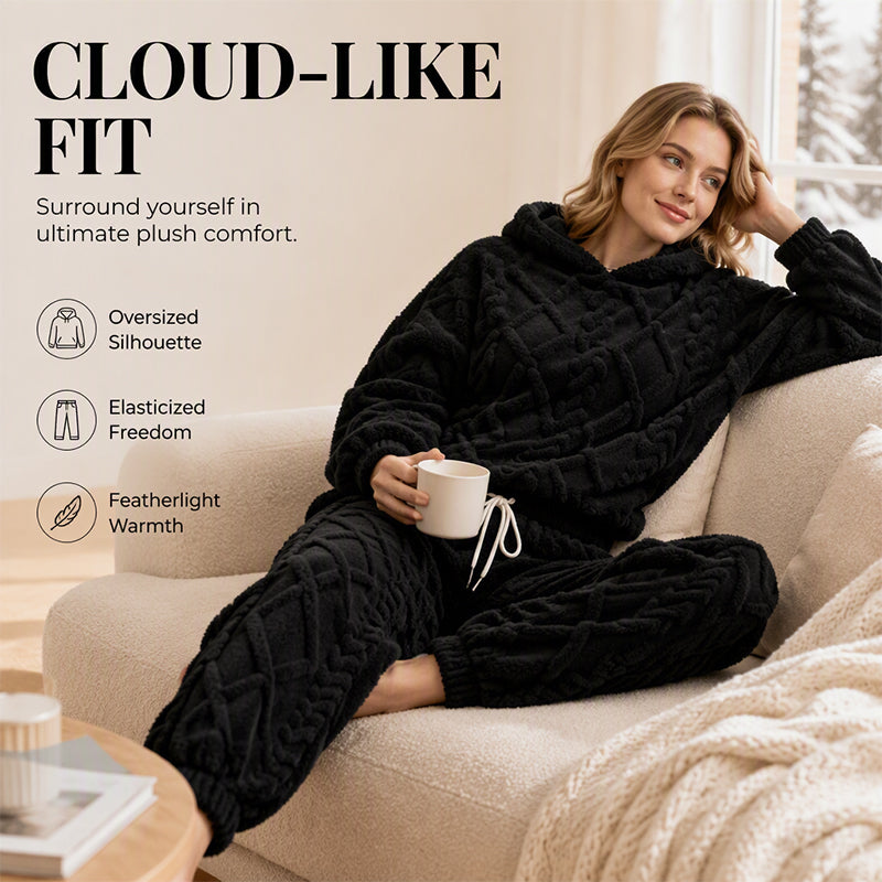 👖 Women's Plush Cable Knit Hoodie & Pants Set