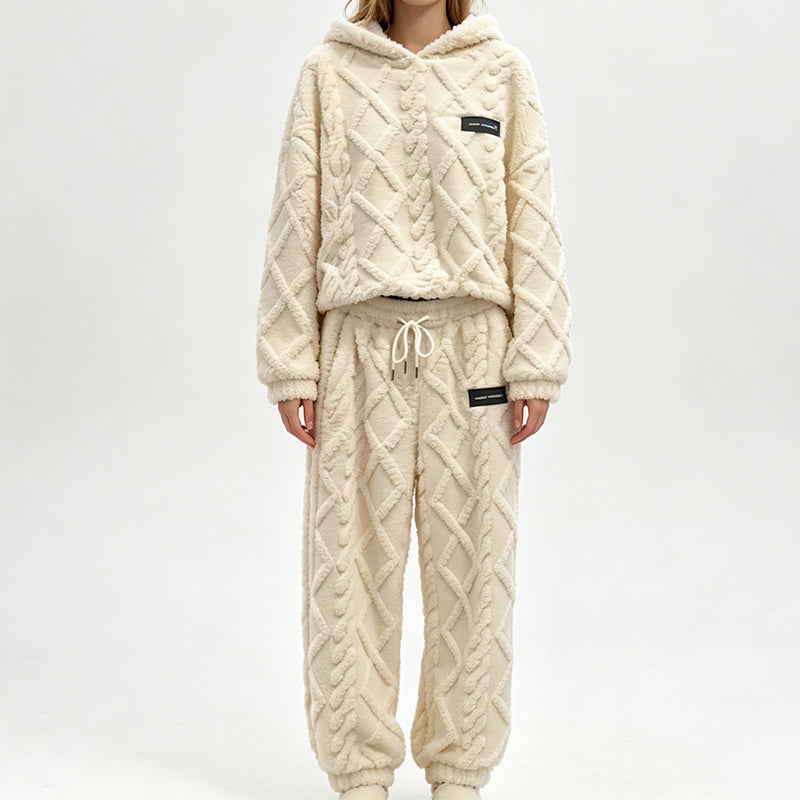 👖 Women's Plush Cable Knit Hoodie & Pants Set