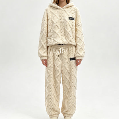 👖 Women's Plush Cable Knit Hoodie & Pants Set