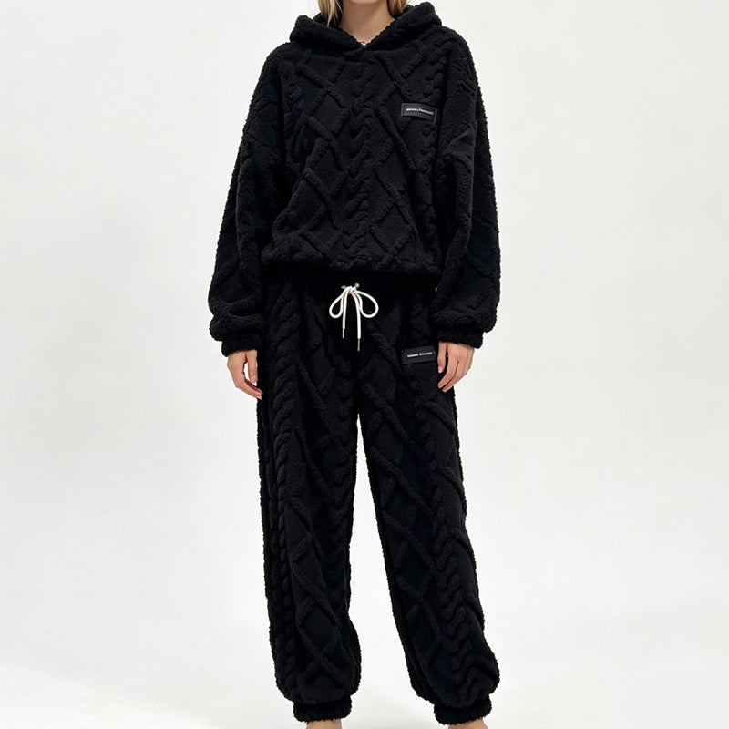 👖 Women's Plush Cable Knit Hoodie & Pants Set