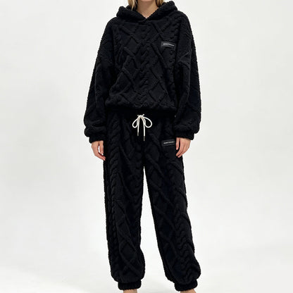 👖 Women's Plush Cable Knit Hoodie & Pants Set