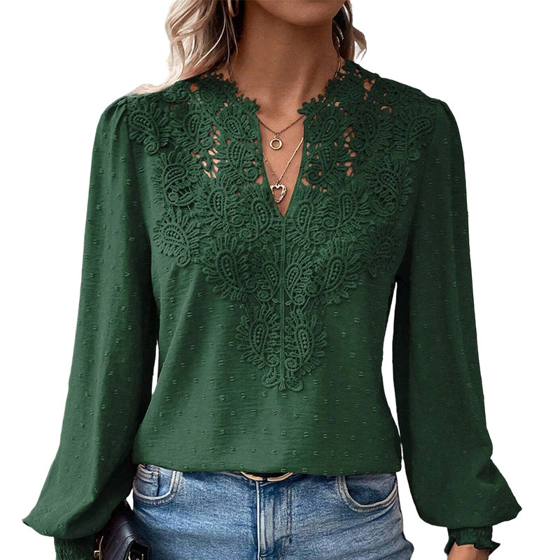 🎀 Women's Lace V-Neck Long Sleeve Top