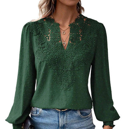🎀 Women's Lace V-Neck Long Sleeve Top