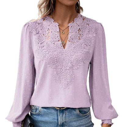 🎀 Women's Lace V-Neck Long Sleeve Top