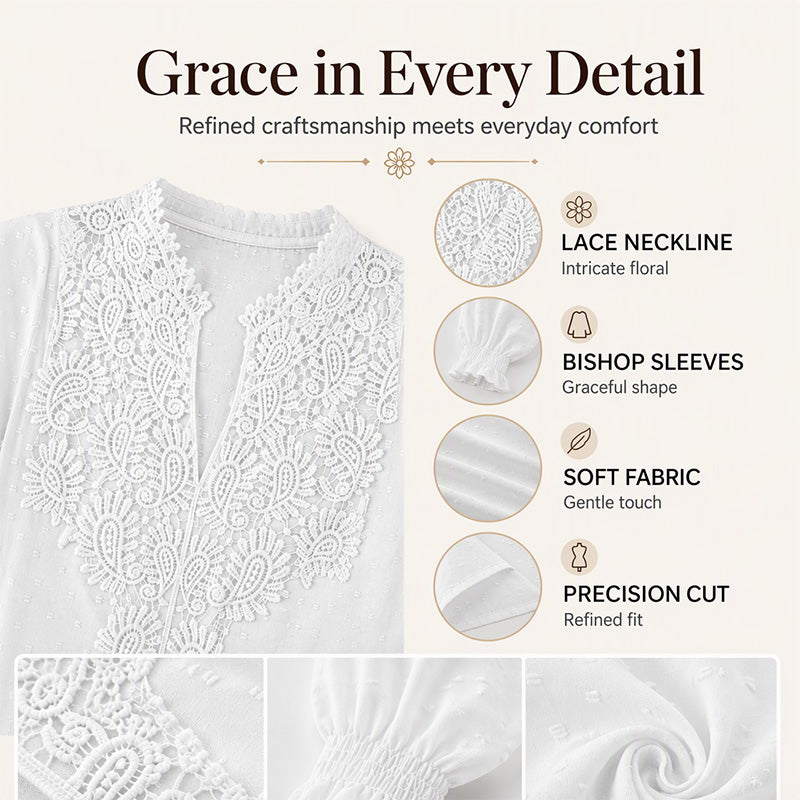 🎀 Women's Lace V-Neck Long Sleeve Top