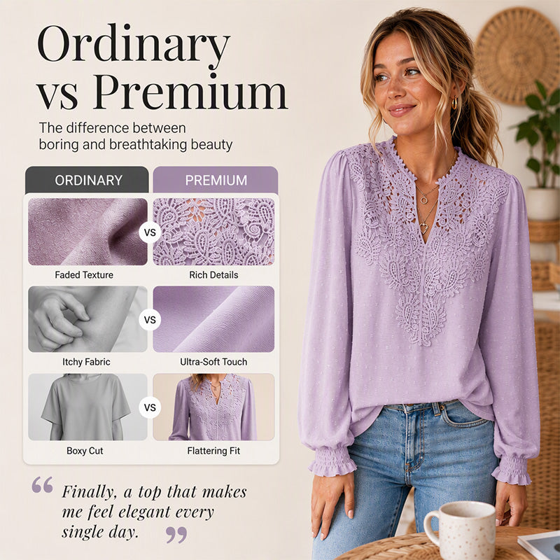 🎀 Women's Lace V-Neck Long Sleeve Top