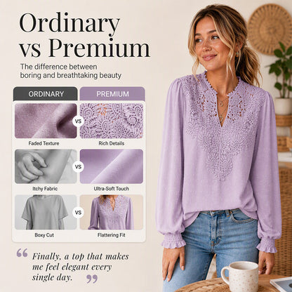 🎀 Women's Lace V-Neck Long Sleeve Top
