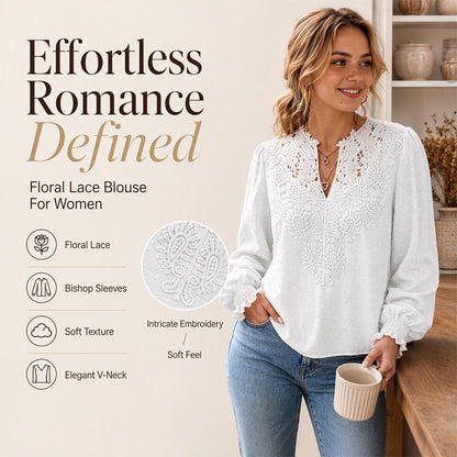 🎀 Women's Lace V-Neck Long Sleeve Top