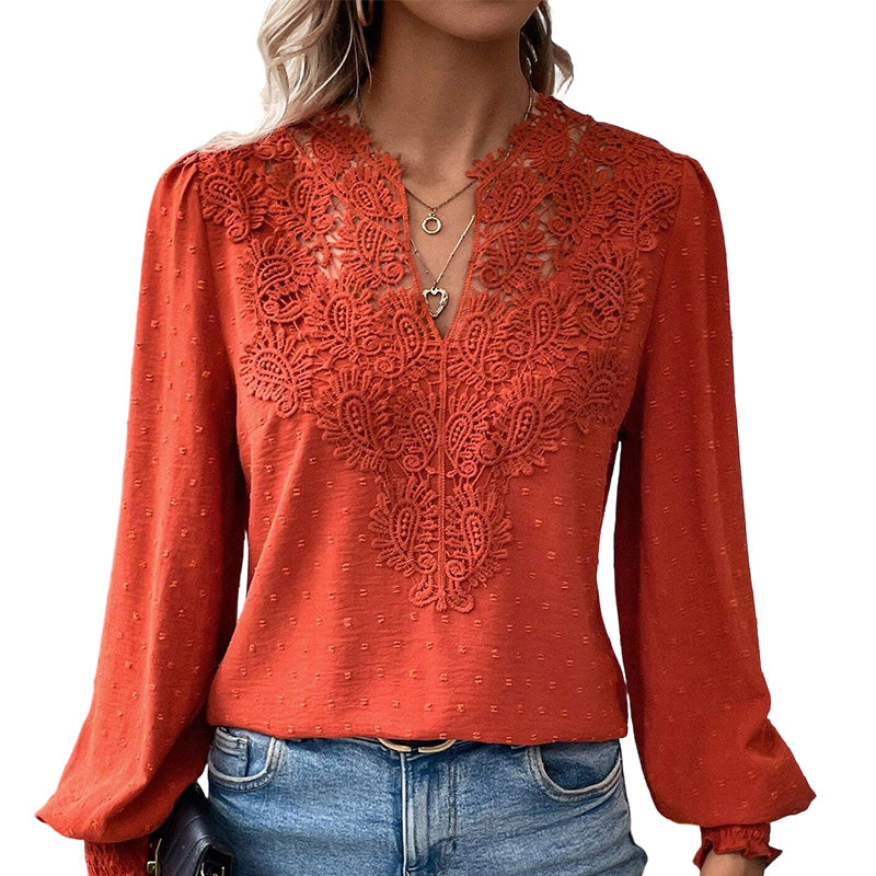 🎀 Women's Lace V-Neck Long Sleeve Top