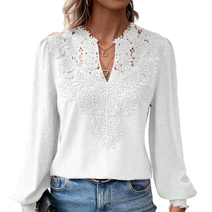 🎀 Women's Lace V-Neck Long Sleeve Top
