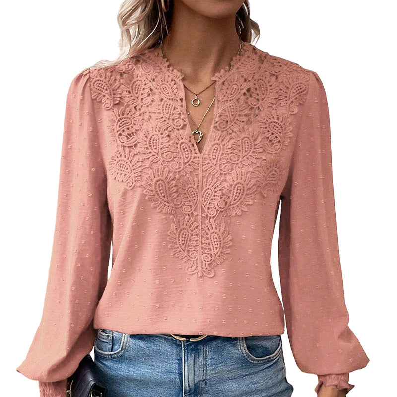 🎀 Women's Lace V-Neck Long Sleeve Top