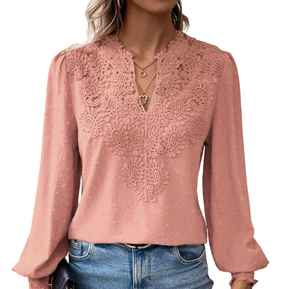 🎀 Women's Lace V-Neck Long Sleeve Top