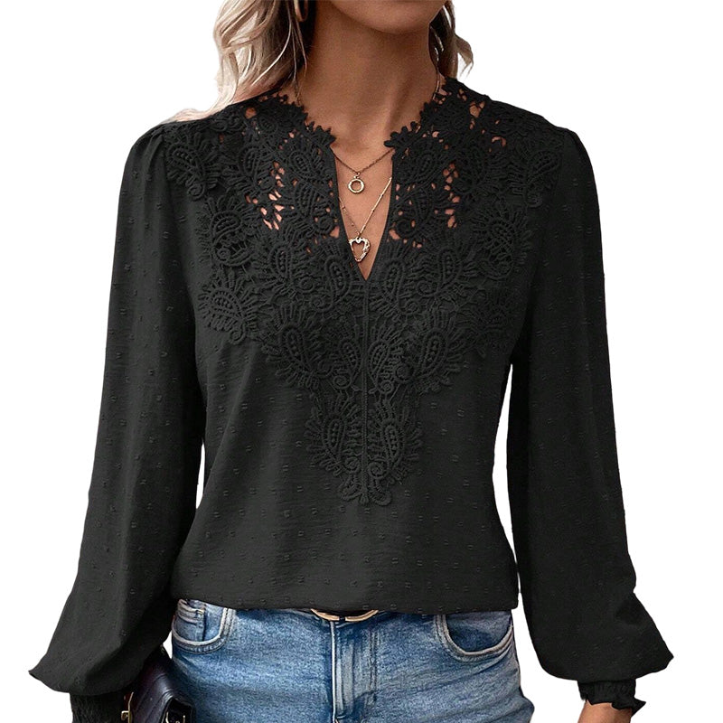 🎀 Women's Lace V-Neck Long Sleeve Top