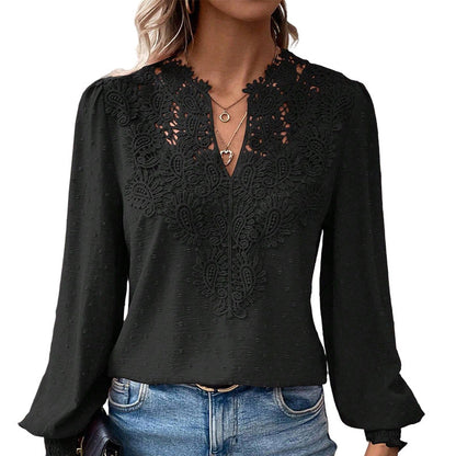🎀 Women's Lace V-Neck Long Sleeve Top