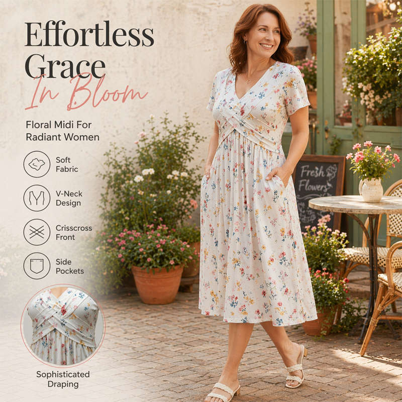 👗 Women's V-Neck Floral Print Dress with Twist Waist