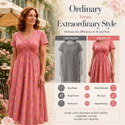 👗 Women's V-Neck Floral Print Dress with Twist Waist