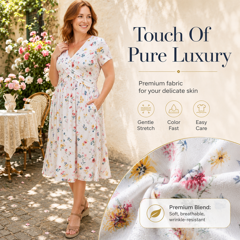 👗 Women's V-Neck Floral Print Dress with Twist Waist