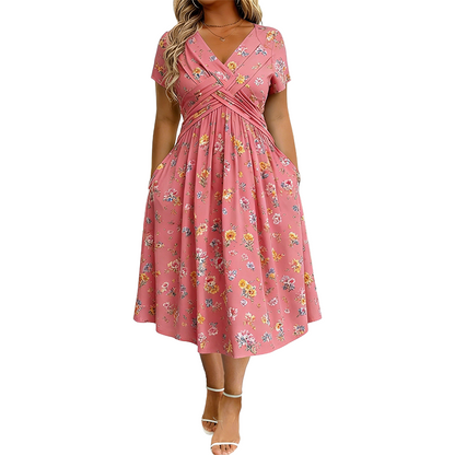 👗 Women's V-Neck Floral Print Dress with Twist Waist