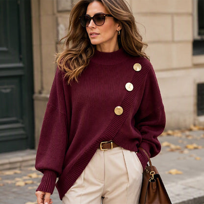 Women's Asymmetric Hem Mock Neck Knit Sweater