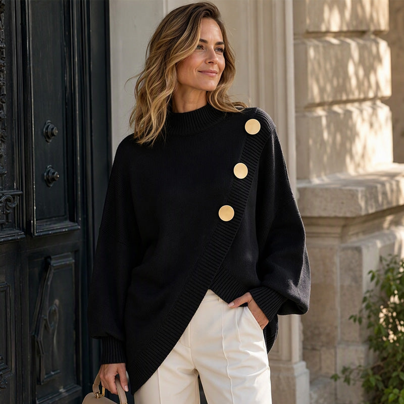 Women's Asymmetric Hem Mock Neck Knit Sweater