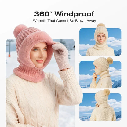 🧣 Women's Winter One-Piece Knitted Beanie Scarf Mask