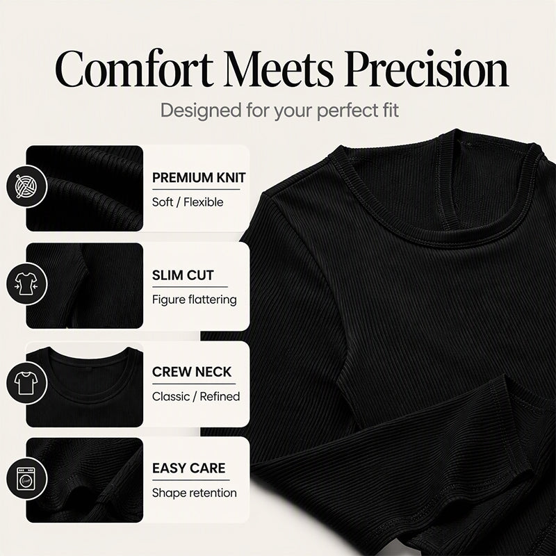 ⭐ Women's Classic Crew Neck Ribbed Knit Top