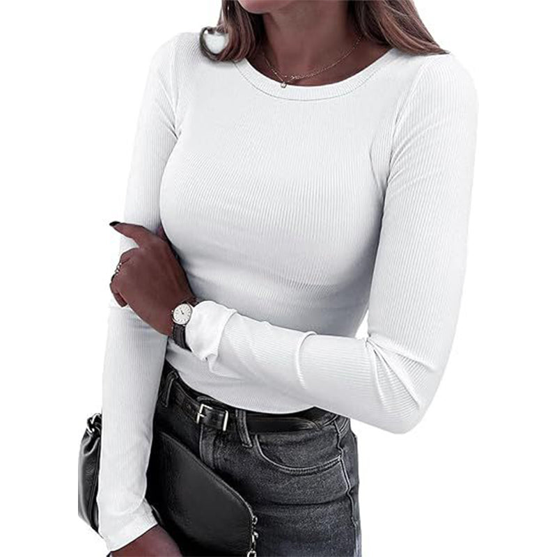 ⭐ Women's Classic Crew Neck Ribbed Knit Top