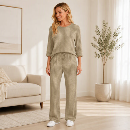 👖 Women's Ribbed Knit Top & Straight Pants Set