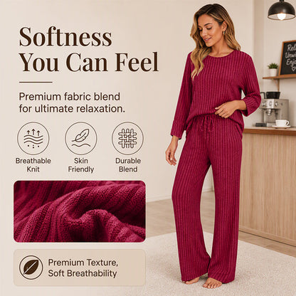 👖 Women's Ribbed Knit Top & Straight Pants Set